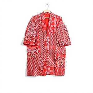 Bata Kantha Acolchada Hecha a Mano, 100% Algodón Puro, Estampado Floral, Kimono Japonés, Estilo Bohemio, Ecológico, Cuello en V, para Invierno/Otoño/Primavera - Product Image 1