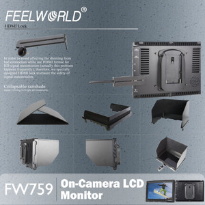Feelworld FW759 Màn hình trường trên máy ảnh IPS HDMI 7 inch, 1280x800 HD, 400nits, lấy nét đỉnh, che nắng, trực tiếp từ nhà máy - Product Image 2