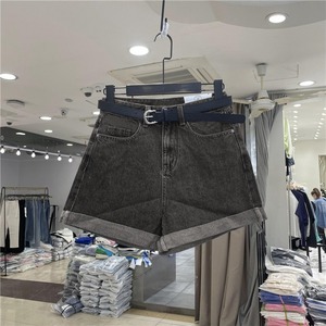 Shorts de Mezclilla de Cintura Alta para <span class=keywords><strong>Mujer</strong></span>, de Verano, Transpirables, Ecológicos, Talla Grande, Holgados, con Borde Rizado, Pierna Ancha, Corte en A, de Alta Calidad - Product Image 3