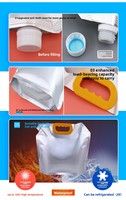 Pochette d'emballage liquide à fond plat, personnalisée, imprimée, avec bec verseur, refermable, de qualité alimentaire, en matériau recyclé, pour jus et boissons