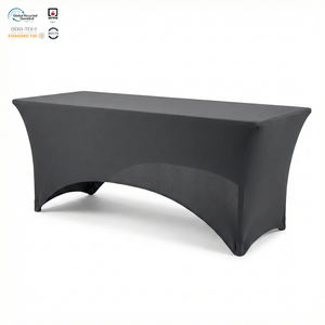 Housse de table extensible professionnelle noire de 8 pieds en spandex, moderne, imperméable et personnalisable pour séminaires, réunions et mariages - Product Image 1