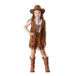 Chaleco con flecos para niños de estilo Retro étnico, <span class=keywords><strong>disfraz</strong></span> bohemio de <span class=keywords><strong>vaquera</strong></span>, pantalones cortos de mezclilla occidentales, traje Hippie para niñas, fiesta de disfraces de Mardi Gras - Product Image 4