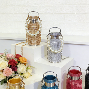 Bouteille isotherme portable en acier inoxydable 304 avec strass en cristal et poignée, idéale pour les voyages en extérieur et la rentrée scolaire - Product Image 4