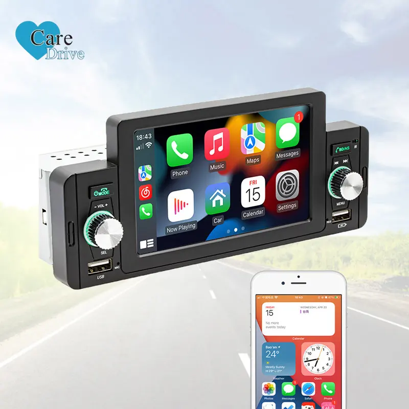 Caredrive đài phát thanh xe hơi 1 DIN 5inch HD Màn hình cảm ứng âm nhạc Video Stereo BT Aux USB âm thanh xe hơi MP5 Máy nghe nhạc 160