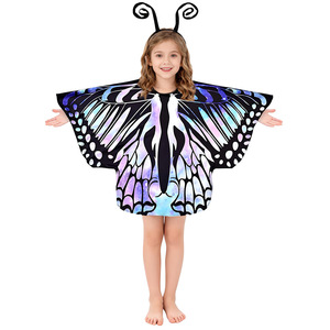 Children's <b>Butterfly</b> <b>Wings</b> Cape Gradient Print <b>Costume</b> Girls Halloween Dance Performance Wear - Product Image 4