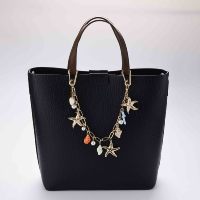 Breloque de sac personnalisée OEM, thème océan, chaîne en métal doré, pendentif étoile de mer, coquillage, perle, pour sac à main