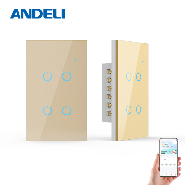 ANDELI Smart Switch Wifi Smart Home Gold 4Gang Neutral Wire+No Neutral Wire Required5A Rated Current Smart Devices for Home