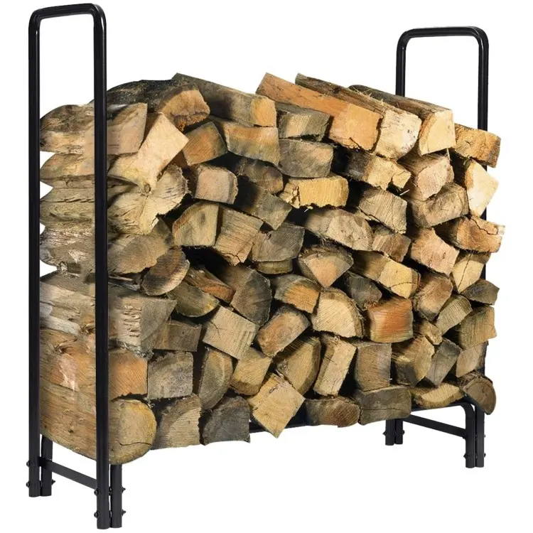 JICYU Small Log Rack,Holder Heavy Duty Steel Firewood Racks Wood Storage Indoor/Outdoor 