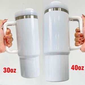 แก้วกาแฟสแตนเลสสุญญากาศสองชั้น H2.0 สีขาว ขนาด 40 ออนซ์ พร้อมฝาและหลอดสำหรับงานซับลิเมชั่น - Product Image 2