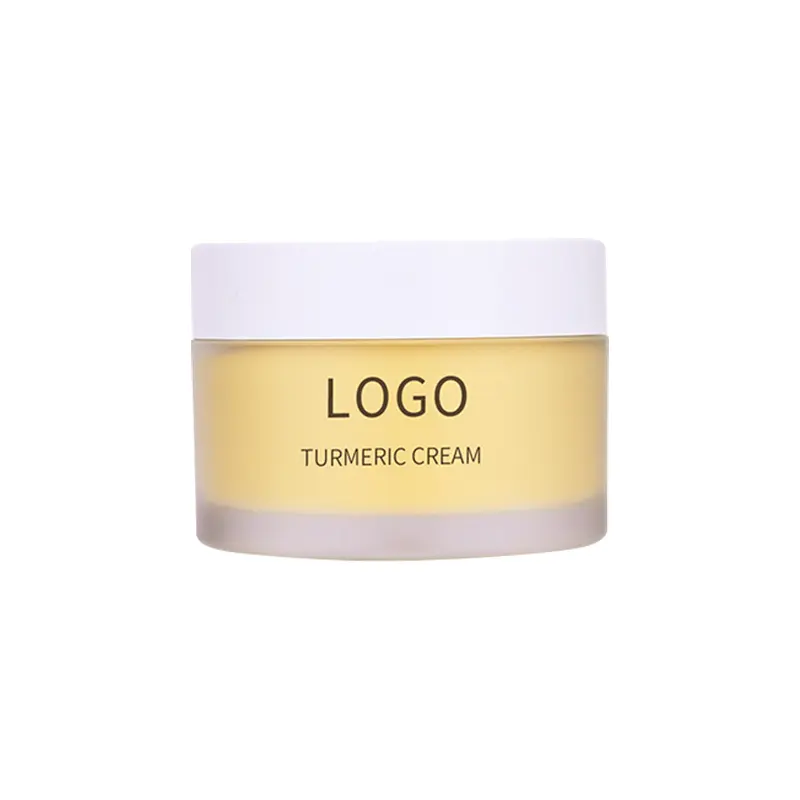 Crema personalizzata per il viso private label viso crema di vitamina c curcuma LOGO biologico personalizzato vaso di vetro quadrato campione di crema