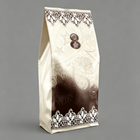Sac d'emballage pour café avec une subtile finition métallique, fond plat, doublure en aluminium, design à déchirure facile, adapté à l'emballage du café
