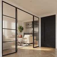 Porte de séparation domestique de style français sur mesure, cadre en fer noir thermolaqué, porte en verre trempé
