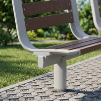 Banc d'extérieur 4 places toutes saisons avec lattes imitation bois et structure en métal blanc – Sièges publics pour parcs, gares et écoles