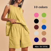 Ensemble short et débardeur 2 pièces pour femme 100 % coton, décontracté, coupe oversize, avec coutures contrastées, idéal pour l'été, personnalisable OEM
