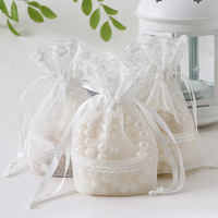 Sacs à cordon cadeau tournesol blanc, Organza bijoux bonbons dragées sac mariage anniversaire fête noël emballage de rangement