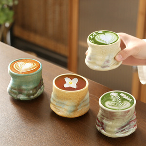 Taza de café espresso vintage de cerámica en bruto, Taza de cerámica irregular arrugada hecha a mano creativa - Product Image 6