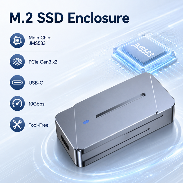 M.2 NVMe SSD Enclosure, USB-C 3.2 Gen2 10Gbps,Tool-Free,Supports 2230 SSD up to 2TB, Aluminum Case for Windows/Mac/Linux/Android