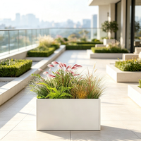 Bac à plantes rectangulaire haut et large en acier inoxydable, style Art déco, pour extérieur, mobilier urbain autoportant