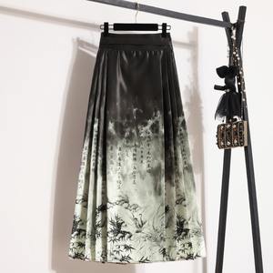 Jupe plissée à taille haute, style rétro chinois, teinte à l'encre, polyvalente, nouvelle collection printemps 2024, <span class=keywords><strong>2203</strong></span> # - Product Image 3