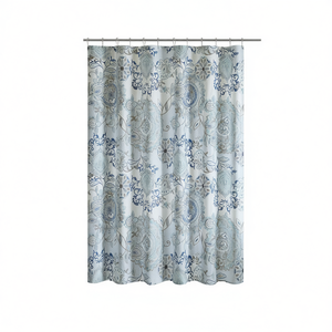 Cortina de Ducha de Algodón Estampada con Diseño Clásico de Flores para Baño - Product Image 1