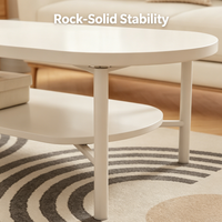 Table basse ovale blanc crème avec étagère de rangement à 2 niveaux, table centrale double couche de style français moderne pour la décoration du salon