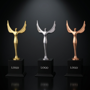 Trofeo de Ángel de Metal Modelo 600, Grabado con Láser, Chapado en Oro, Plata y Bronce, Premio Deportivo Duradero con Base de Madera - Product Image 1
