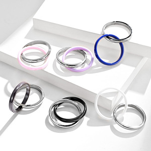 Double Circle <b>Titanium</b> Steel <b>Ring</b> Blue Silver Two Tone Wedding Band Unisex Gift Jewelry - Product Image 4