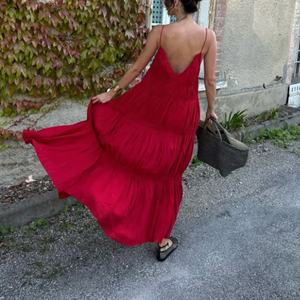 Nouvelle Robe Longue Plissée Décontractée en Lin et Coton de Haute Qualité, Couleur Unie Simple, Bretelles Fines, Coupe Ample – Collection Printemps - Product Image 2