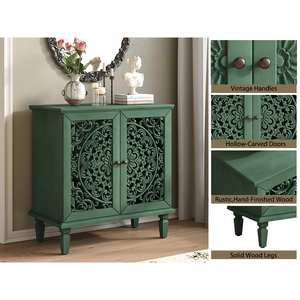 <b>Vintage</b> Hollow Carved Accent Cabinet 2 Door Display Storage Sideboard Symmetrical Floral Design Adjustable Shelf - Product Image 3