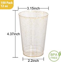 Lot de 100 gobelets jetables en plastique transparent à paillettes dorées de 12 oz, résistants et écologiques, pour cocktails et fêtes
