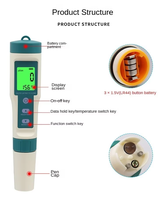 Analyseur de qualité de l'eau numérique 8 en 1 pour stylo TDS/EC/PH/ORP Thermomètre Instruments d'analyse Testeur d'eau potable riche en hydrogène