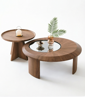Ensemble de tables basses rondes minimalistes modernes avec insert en verre, tables d'appoint gigognes en bois de noyer pour salon, meubles de luxe