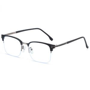 Lunettes de vue carrées demi-cerclées ultralégères 31162 pour hommes, verres PC noirs, style professionnel léger - Product Image 1