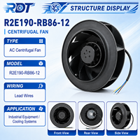 Ventilateur centrifuge à pales courbées vers l'arrière à haut débit d'air R2E190-RB86-12 190 mm à roulement à billes pour fonctionnement continu et refroidissement par variateur de fréquence (VFD)