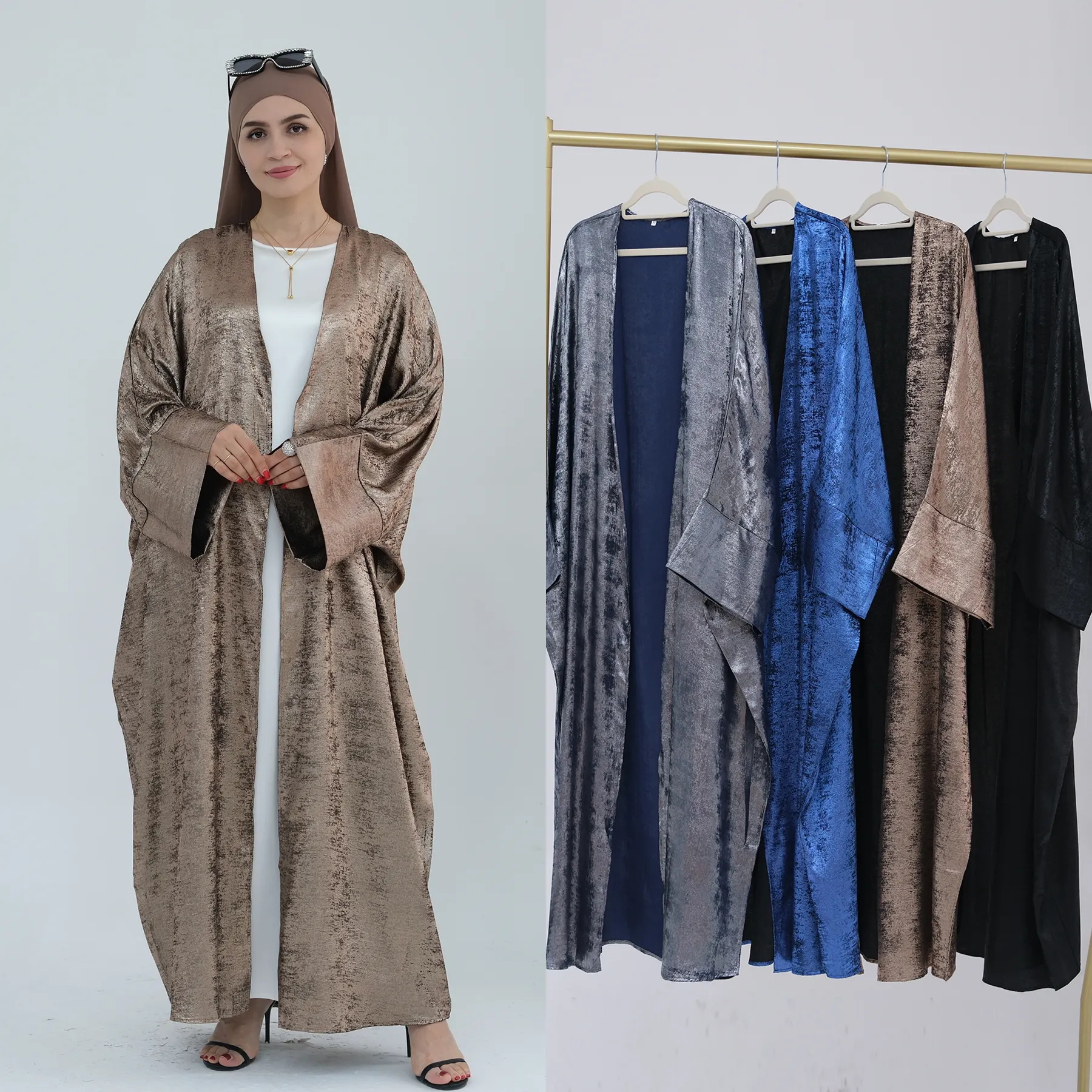 2024 moderne Cardigan brillant Polyester modeste femmes robe robe musulmane dubaï Abay vêtements islamiques avant ouvert Abaya dubaï Abaya
