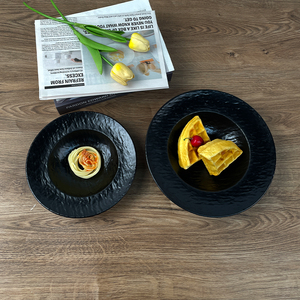 Niza catering plana cena sombrero forma <span class=keywords><strong>platos</strong></span> negro restaurante melamina cargador barato placas - Product Image 4