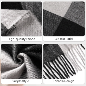 Women Reversible <b>Wool</b> Checkered Long <b>Scarf</b> With Tassel Fringe Winter Fashion Accessory For Daily Wear - Product Image 2