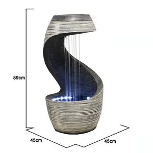 Polyresin Fountain Durable Outdoor Decorative Waterfall with Cold White LED Strip Light Weatherproof Garden Fountain