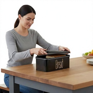 Contenedor de Pan Negro con Tapa Hermética, Rectangular, para Almacenamiento de Alimentos en la Cocina, a Prueba de Humedad - Product Image 1