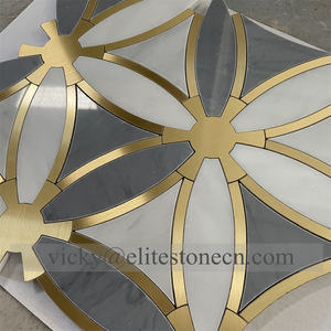 Carrara Weiß Diamantförmiges Steinmosaik mit Grauem Wasserstrahl Ansprechendes Mosaik-Fliesen für Heimdekoration Innenwand und Boden - Product Image 3