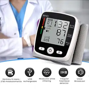 Tensiometros automatico Digital BP Machine Monitor elettronico della pressione sanguigna da polso con 2x99 letture di memoria di trasmissione vocale