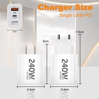 Chargeur de téléphone portable USB C 240W avec prise EU/US, 2 ports USB-C PD, chargeur rapide avec câble Type-C, adaptateur de charge USB Type C 240W
