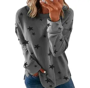 Casual Colors Five-pointed Star Pattern Sweatshirt Women's Print Round Neck Sweatshirt