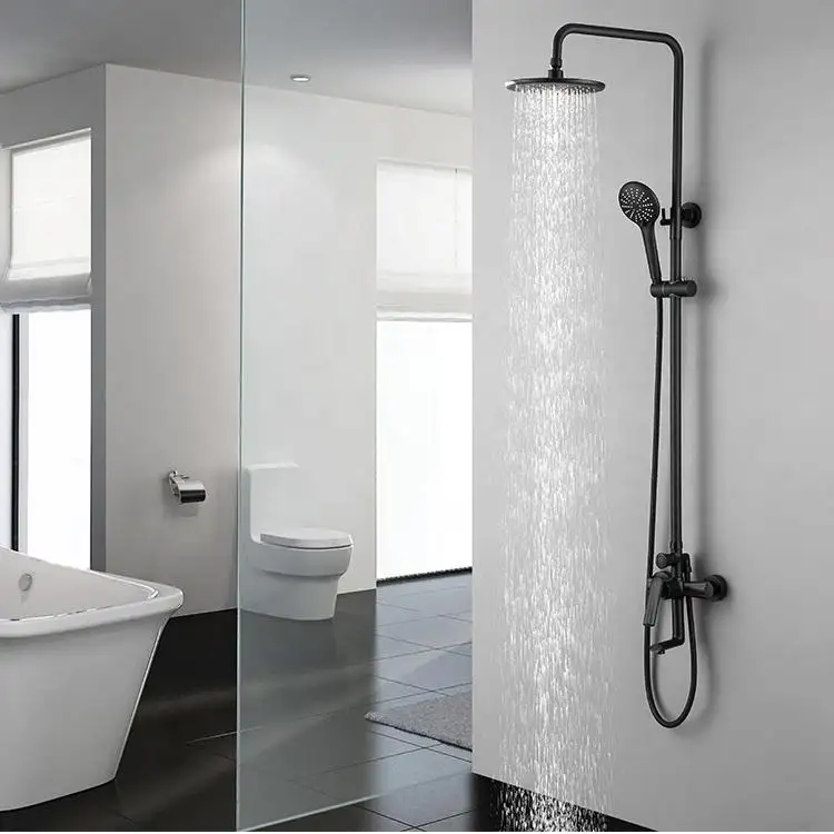 Black Bathroom Luxury Shower Faucet Rain Mixer Round Head, Bathroom Bathtub Hand Shower Head Tap Wall Mount Bathroom Fixtures.