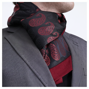 Exve Exclusive Elegant Black and Red Jacquard Woven Double-Sided <b>Scarf</b> with Shawl Pattern Knitted Accessory AE3480 - Product Image 2