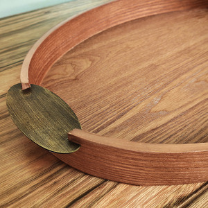 Plateau de rangement ovale en bois de luxe avec poignée en métal, plateau de petit-<span class=keywords><strong>d</strong></span>éjeuner vintage pour table basse, cuisine, organisation de la maison, <span class=keywords><strong>d</strong></span>écoratif - Product Image 3