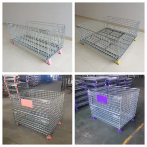 Industrie Ophangen Opslag Draad Manden Opvouwbare Stlage Kooi Gaas Container Pallet Box Opvouwbare Metalen Opslag Pallet