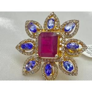 Nuevo Anillo de Lujo Más Vendido con RUBÍ y TANZANITA, Plata de Ley 925, Regalo para Fiestas, Bodas, Compromisos, Ceremonias Religiosas y Eventos - Product Image 1