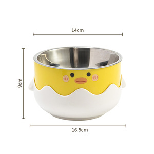 Bol pour animaux de compagnie, antidérapant, pour chat et chien, avec design de canard en caoutchouc, forme arrondie, intérieur en acier inoxydable - Product Image 4