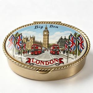 Bandeja Metálica de Recuerdo del Big Ben de Londres, Bañada en Oro, Pintada, Redonda, con Diseño Patriótico - Product Image 6